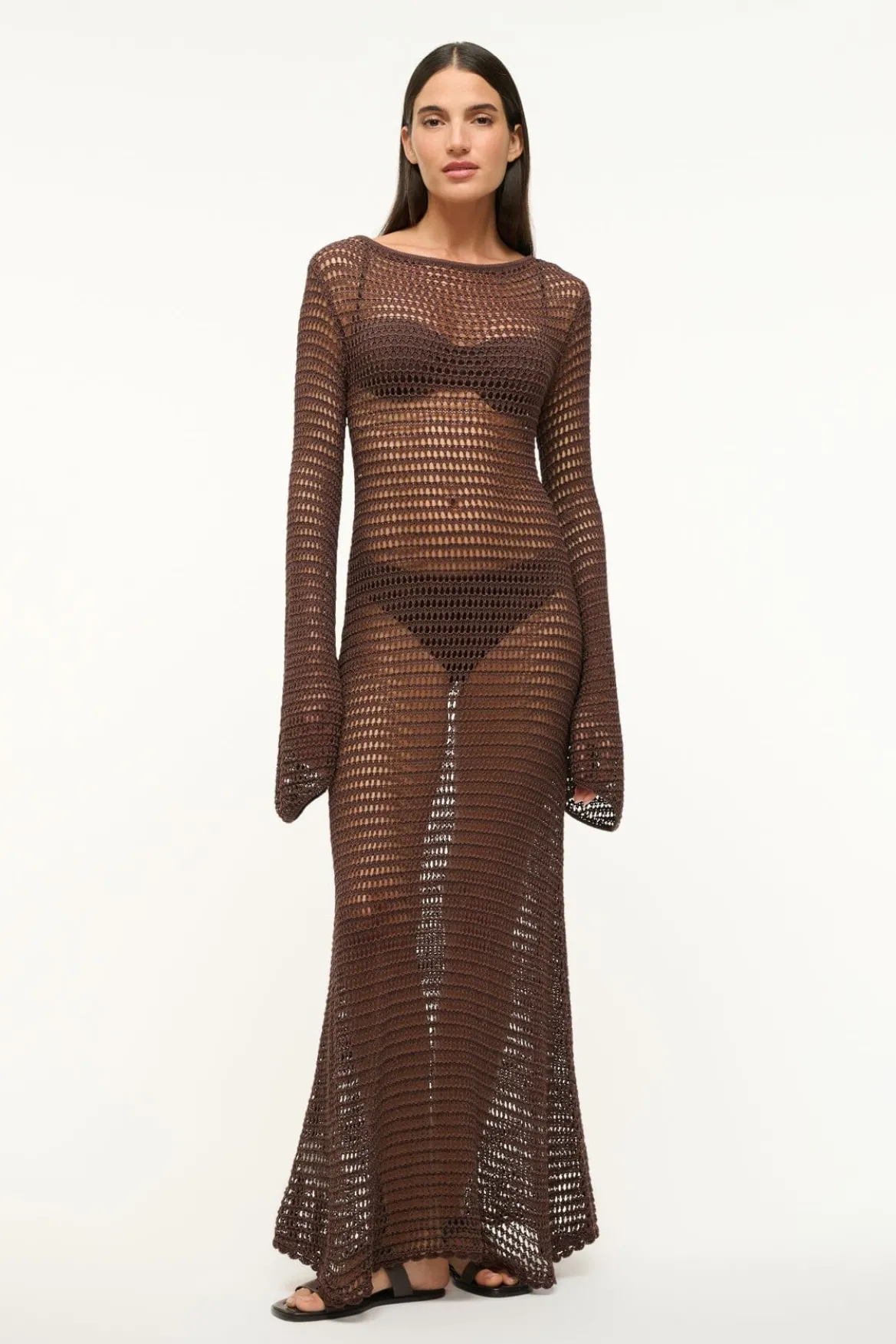 STAUD LORENA DRESS DARK CHOCOLATE