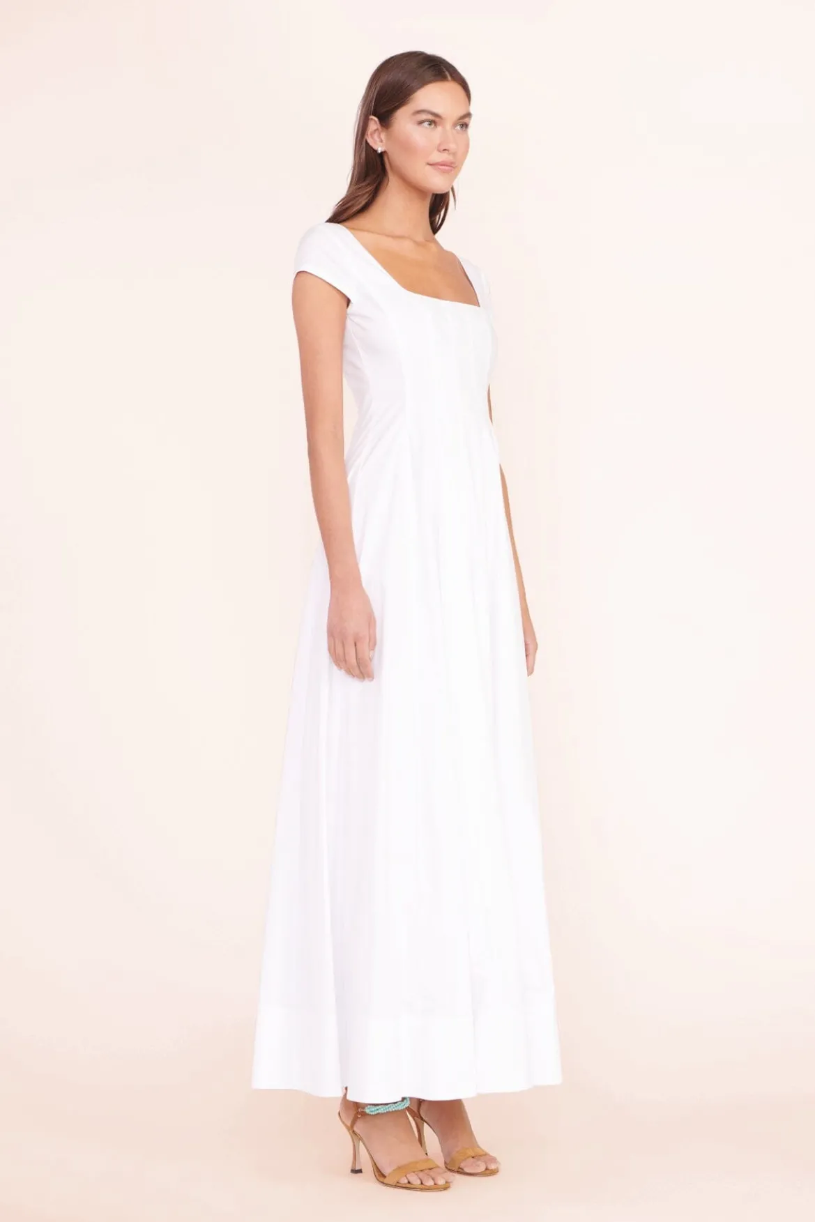STAUD MAXI SHORT SLEEVE WELLS DRESS WHITE