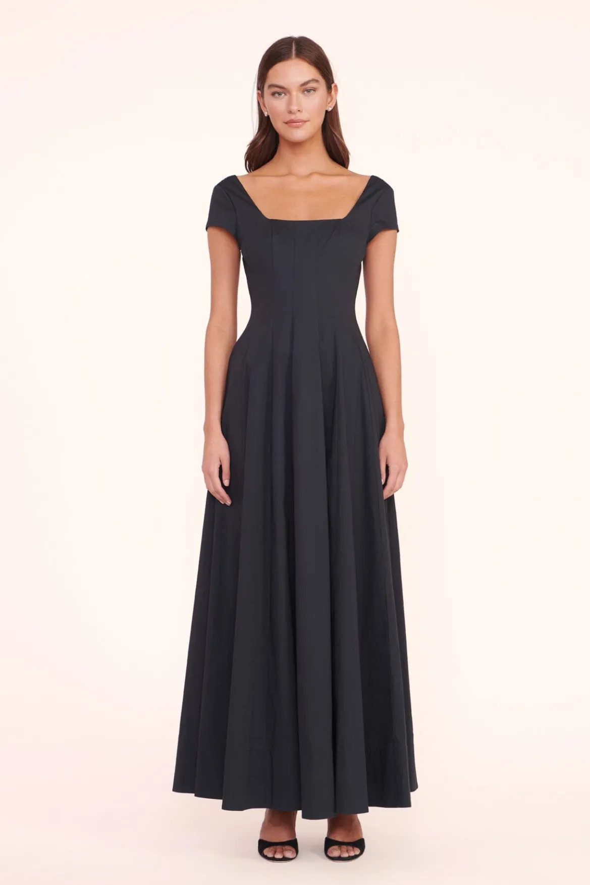 STAUD MAXI SHORT SLEEVE WELLS DRESS BLACK