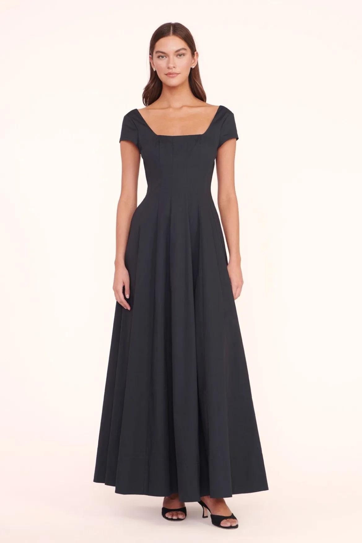 STAUD MAXI SHORT SLEEVE WELLS DRESS BLACK