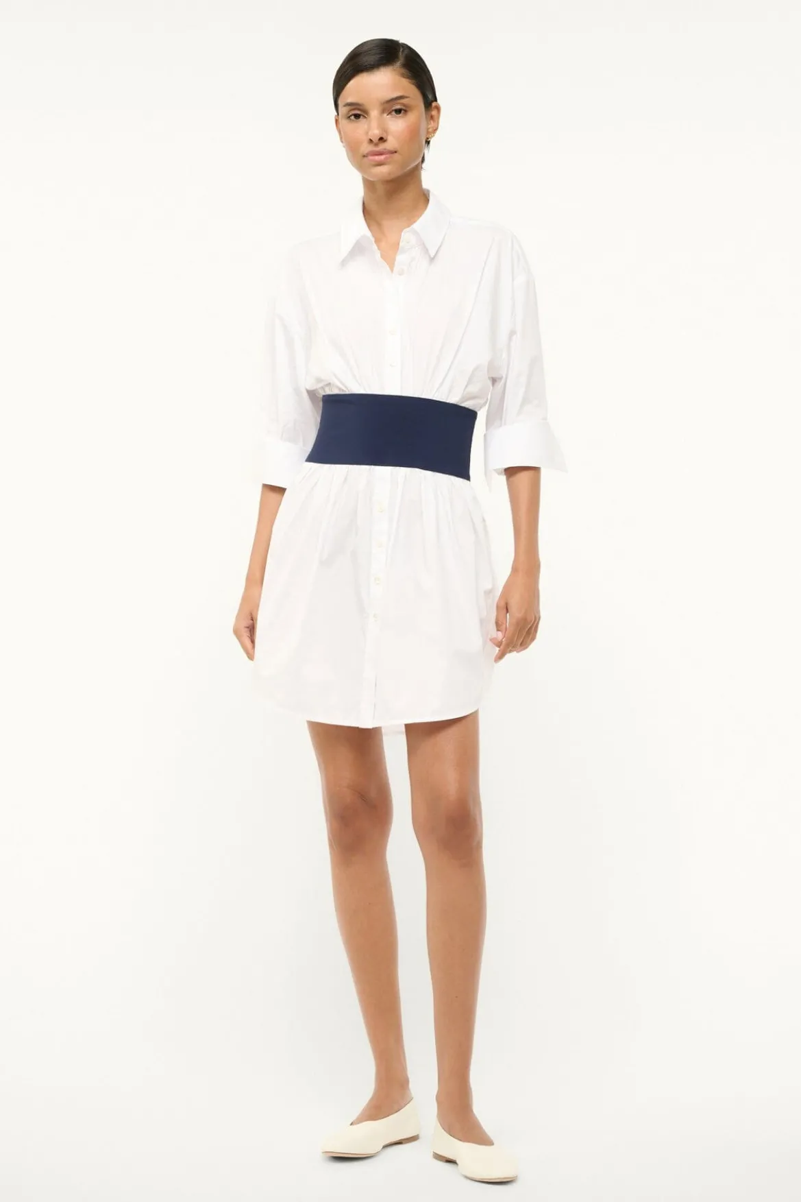 STAUD MICHELLE DRESS WHITE NAVY