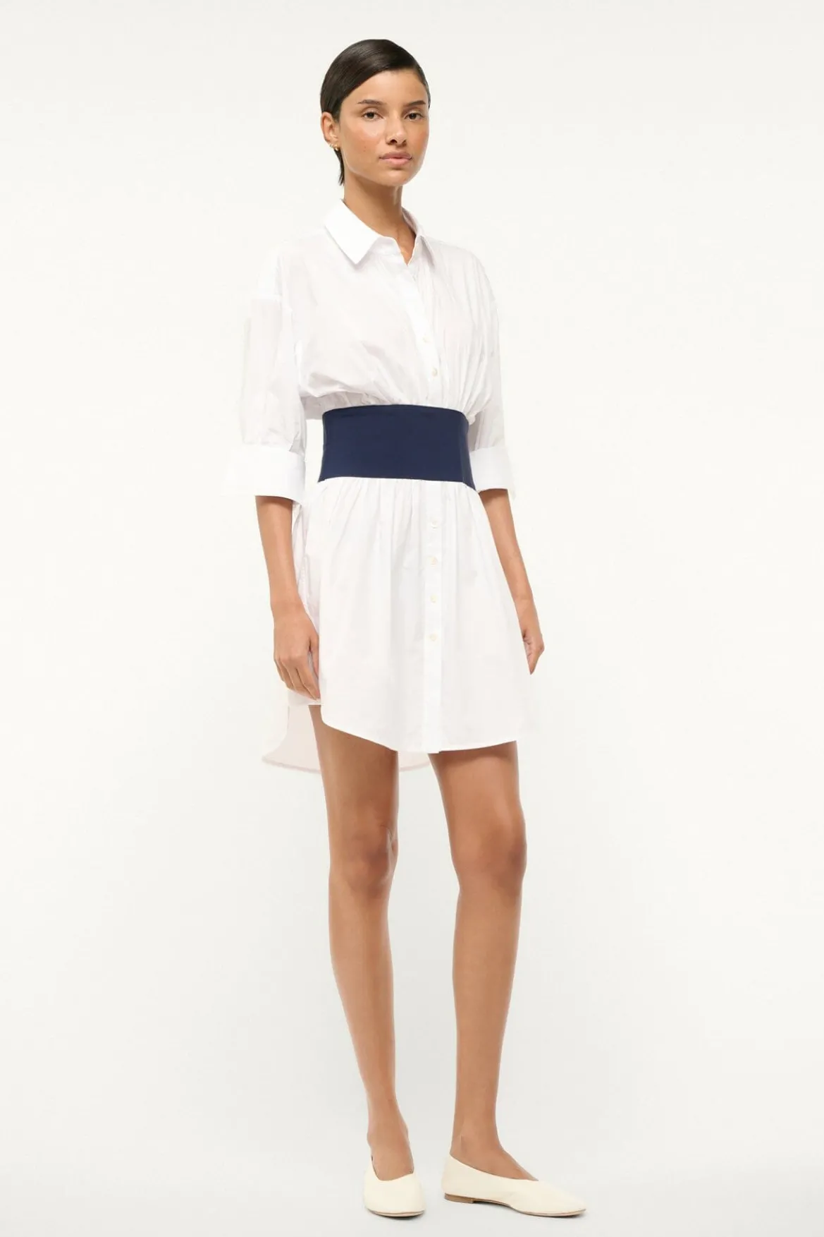 STAUD MICHELLE DRESS WHITE NAVY