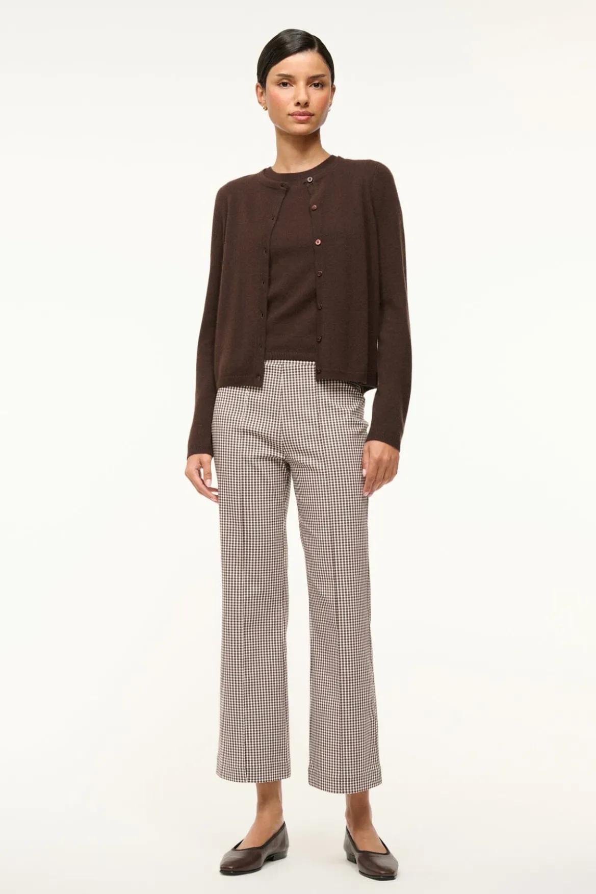 STAUD MIDNIGHT CASHMERE CARDIGAN DARK CHOCOLATE