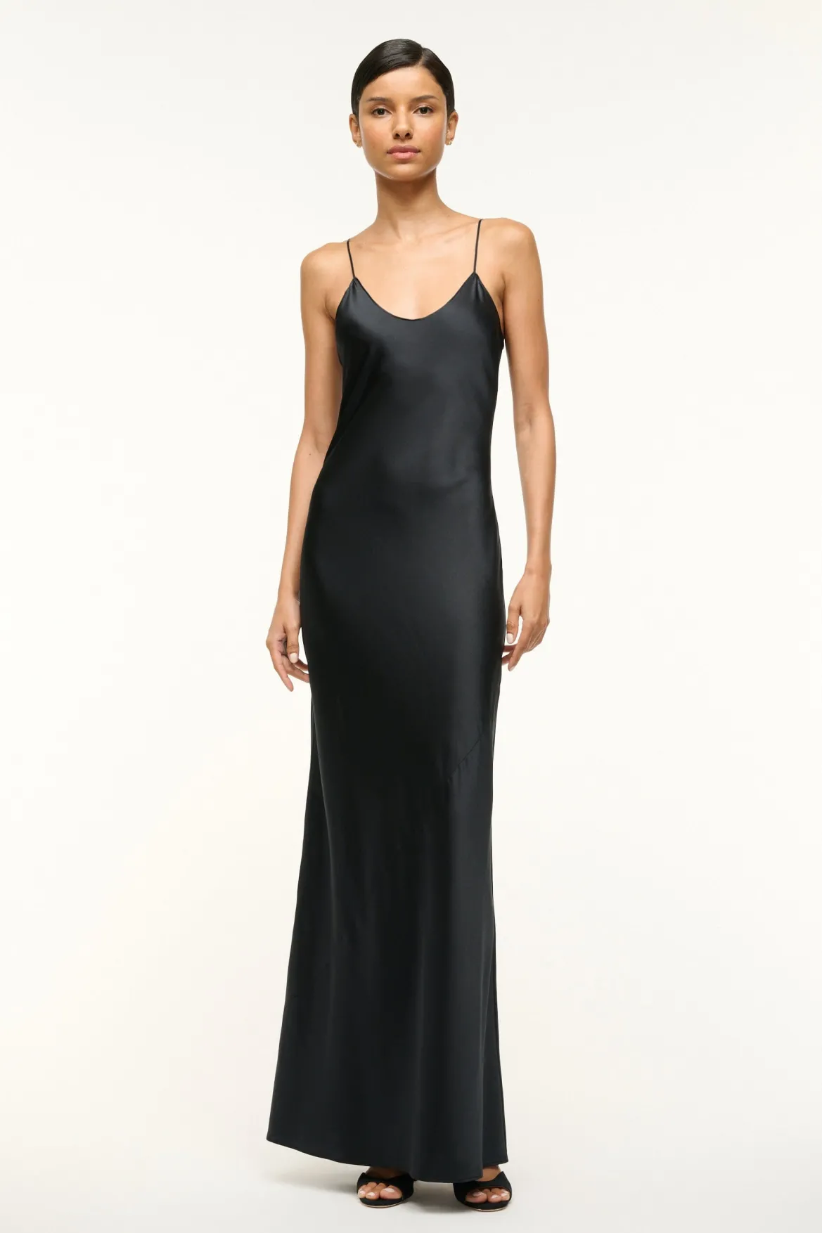 STAUD MILNER SILK SLIP DRESS BLACK