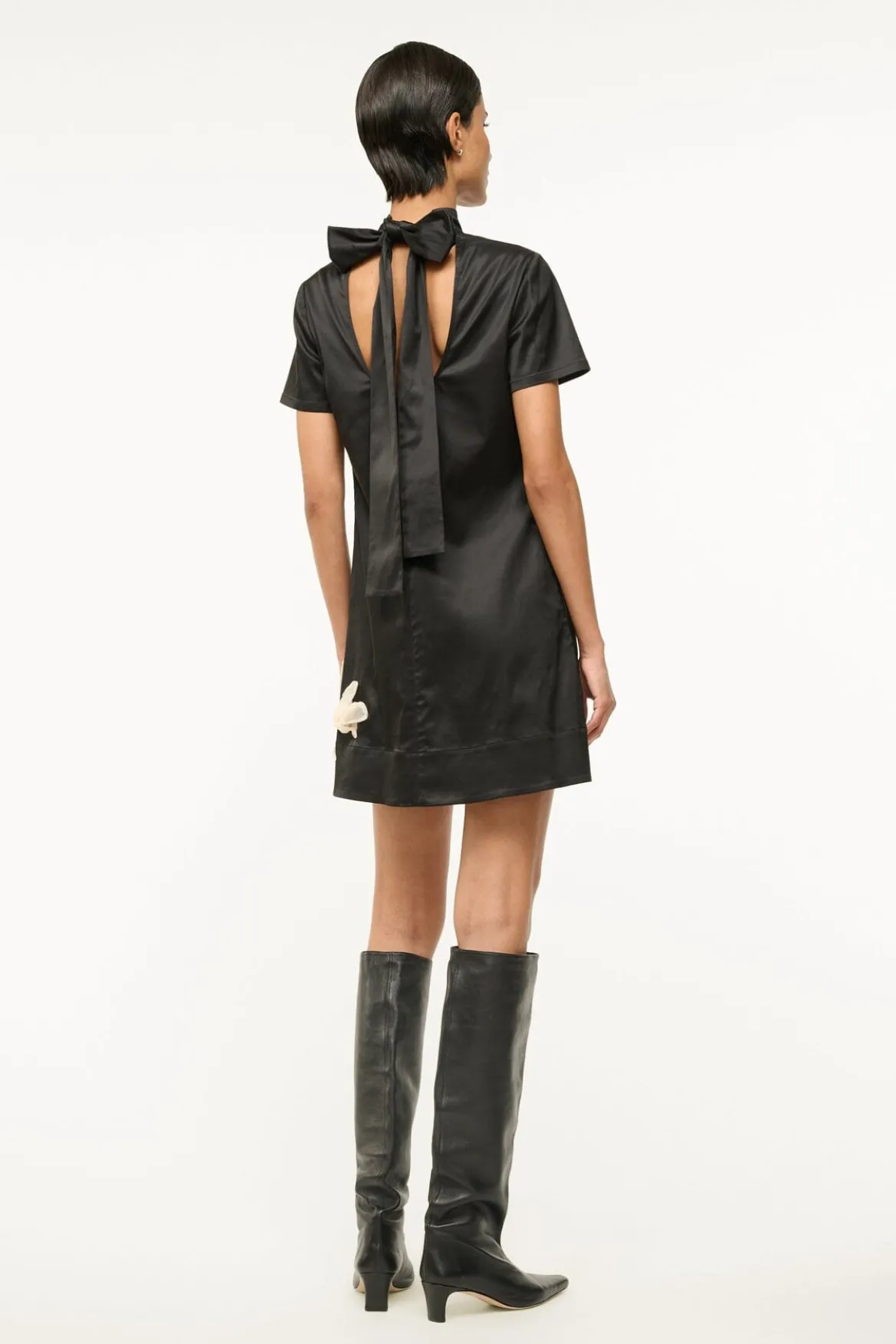 STAUD MINI ILANA DRESS BLACK SATIN