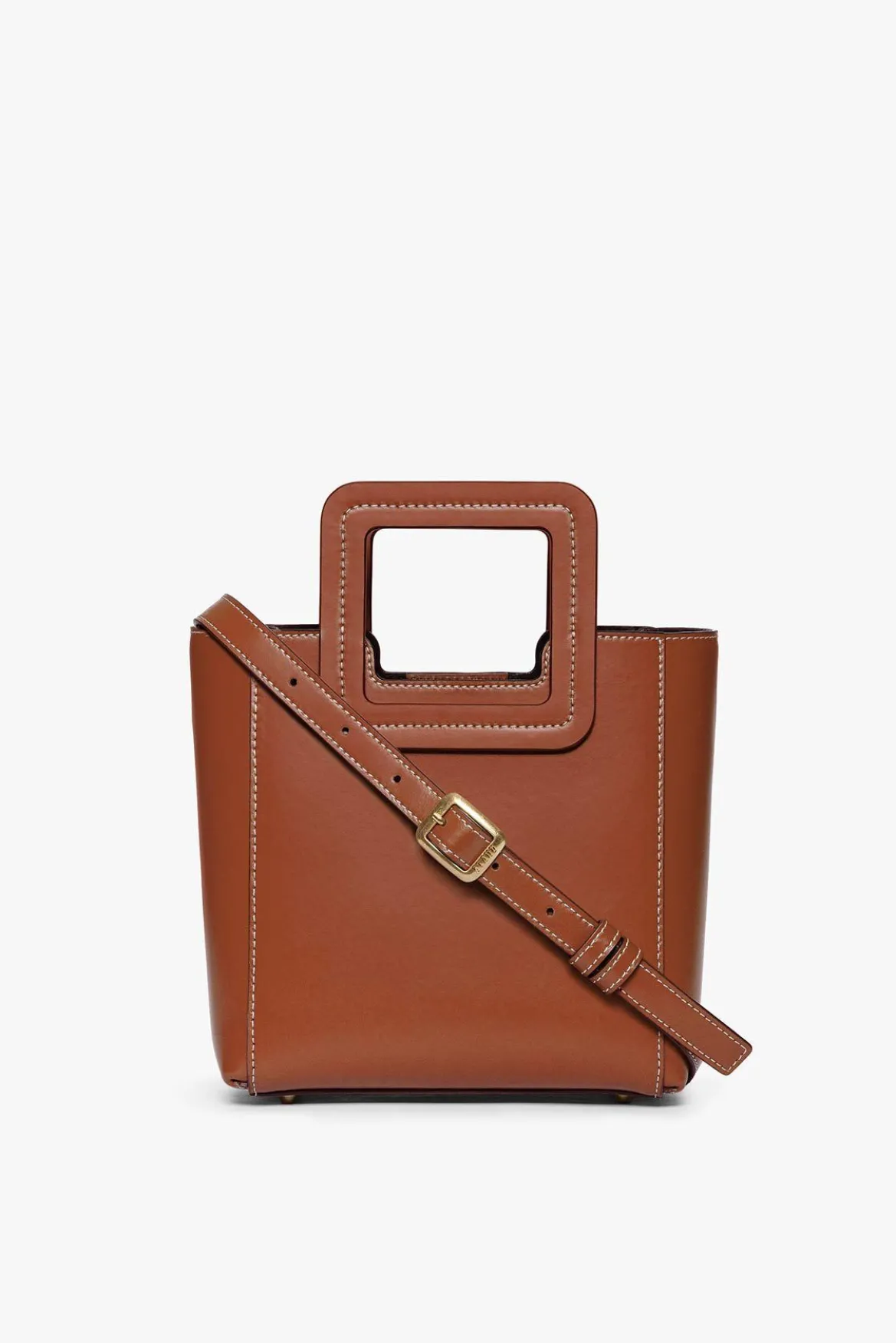 STAUD MINI SHIRLEY LEATHER BAG | SADDLE