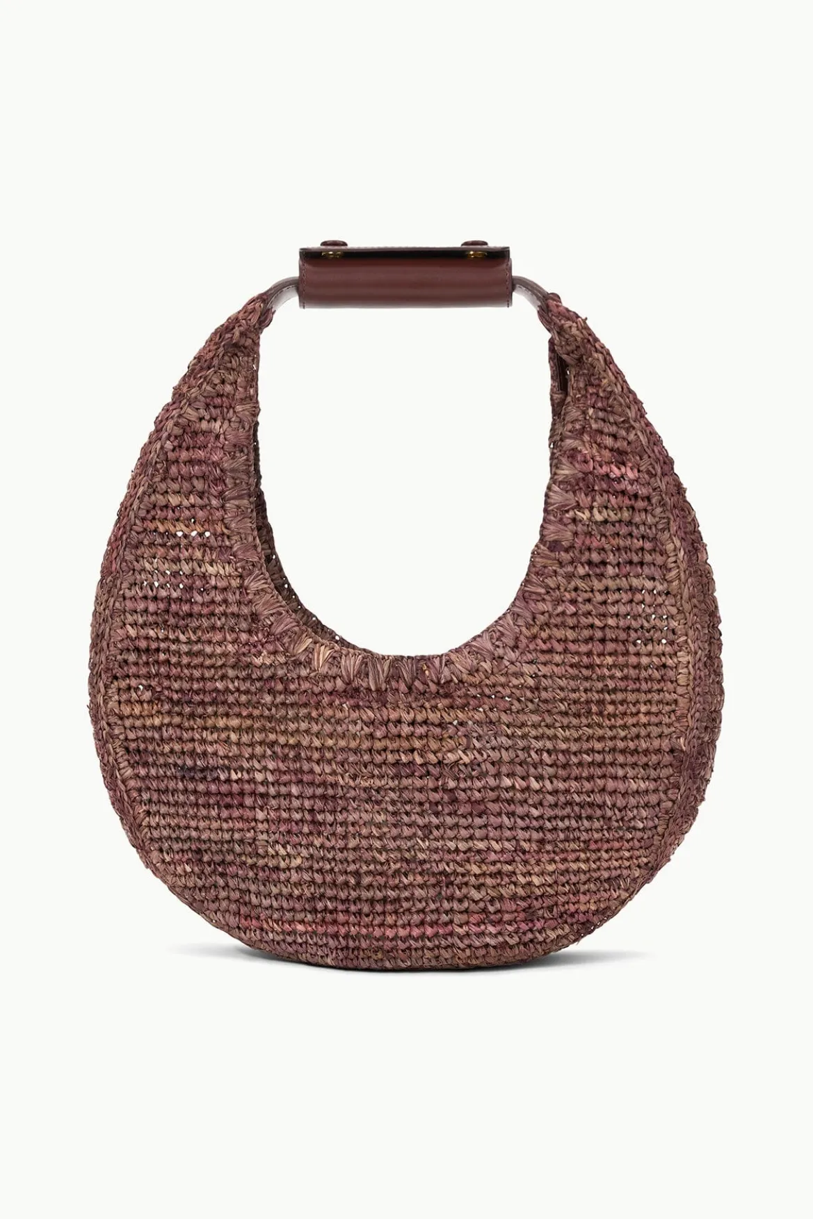 STAUD MOON RAFFIA TOTE BAG MAHOGANY