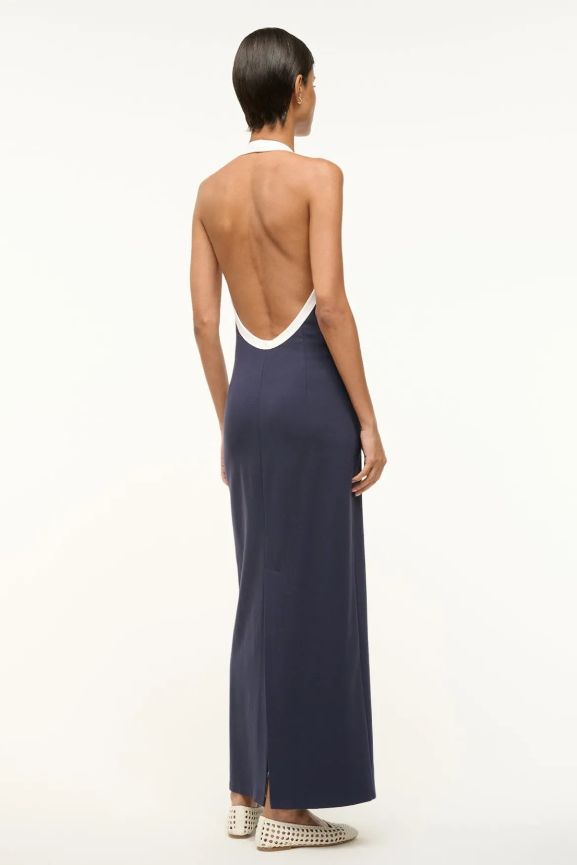 STAUD NAOMI DRESS NAVY WHITE