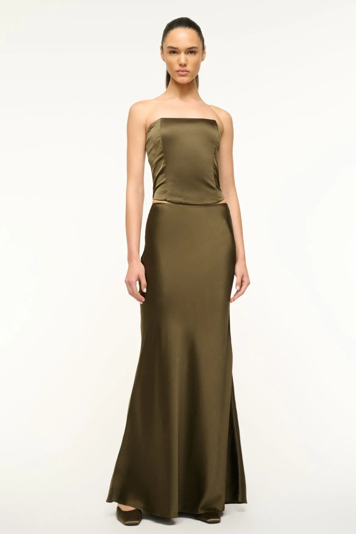 STAUD ODIN SILK SKIRT WOODLAND