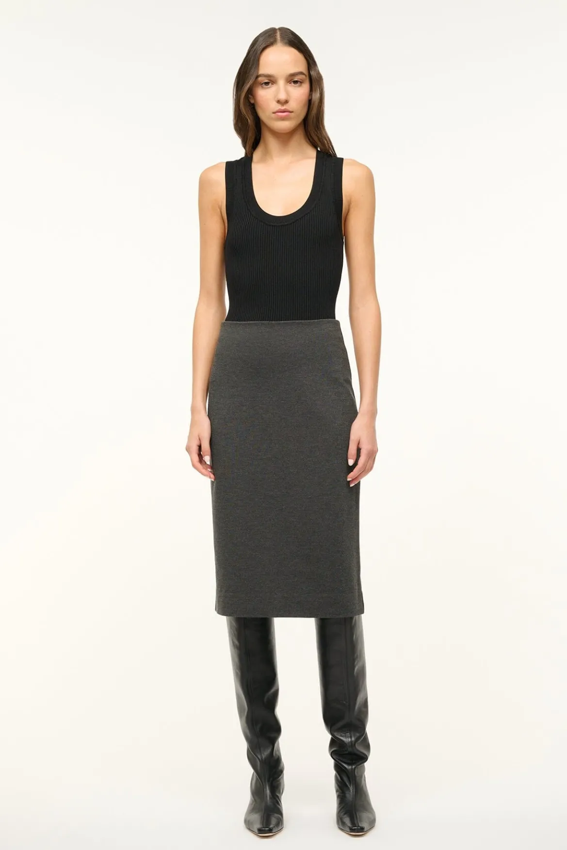 STAUD PASCALE PENCIL SKIRT HEATHER GREY