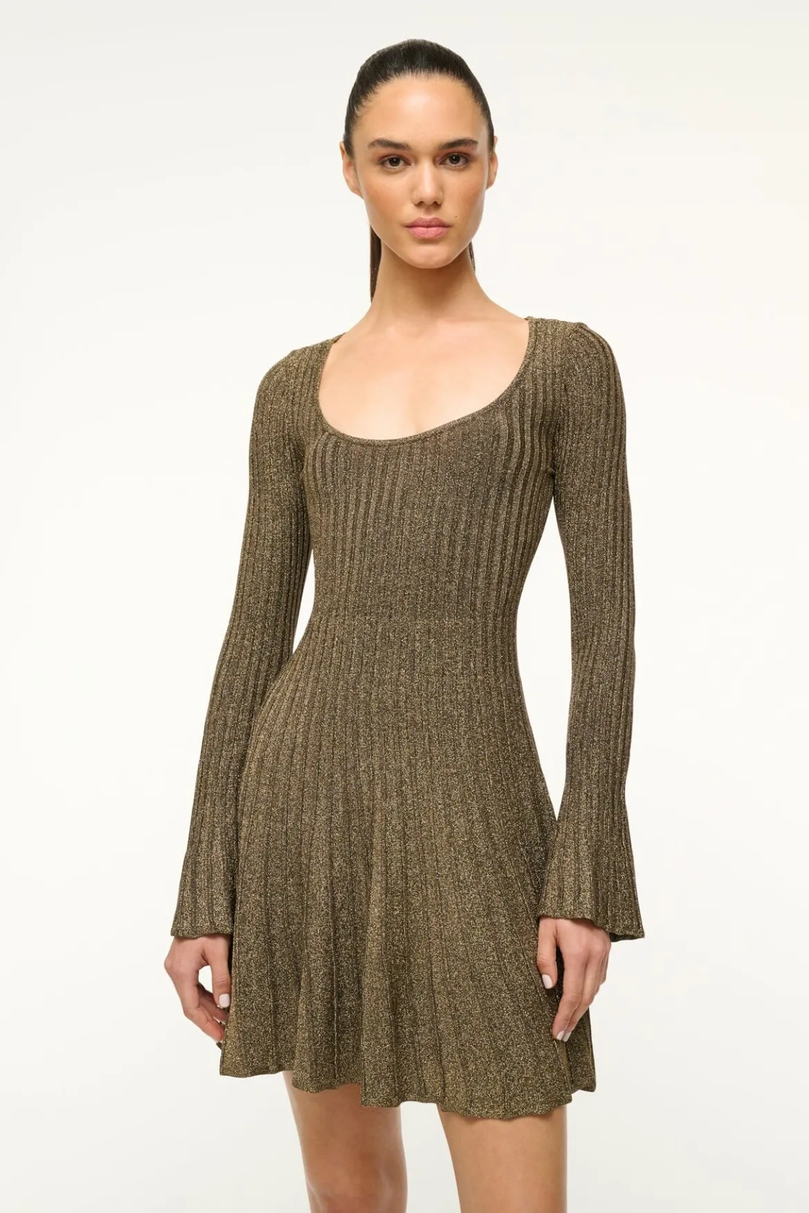STAUD RAQUEL DRESS METALLIC GOLD