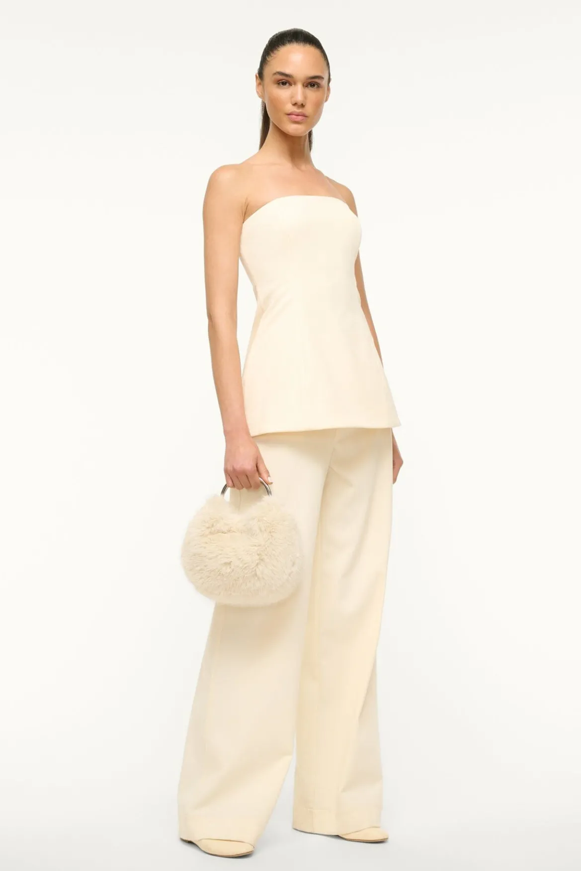 STAUD ROMEO FAUX FUR BAG CREAM