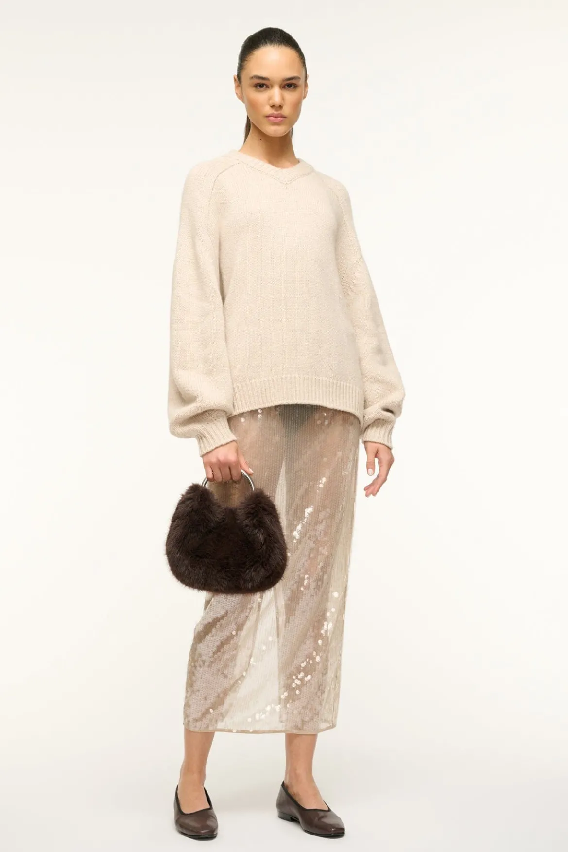 STAUD ROMEO FAUX FUR BAG ESPRESSO