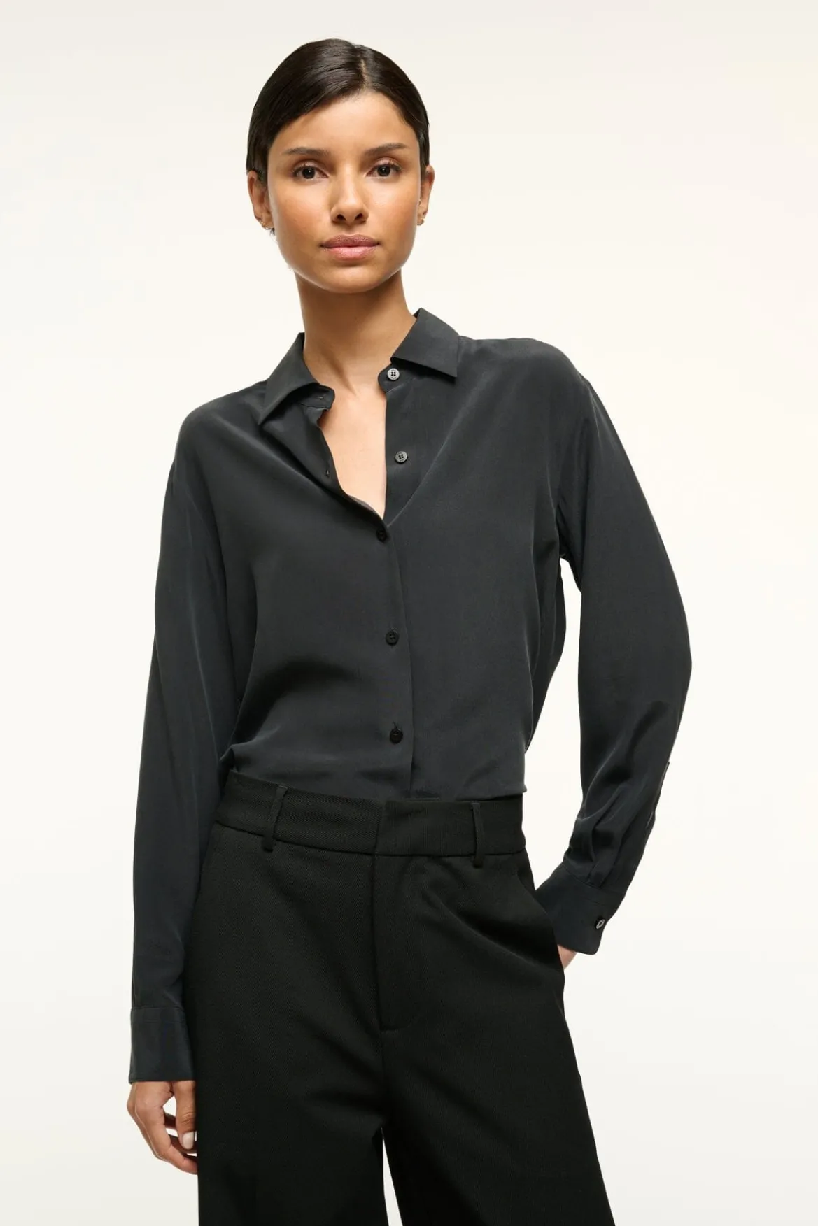 STAUD ROXBURY SILK SHIRT BLACK