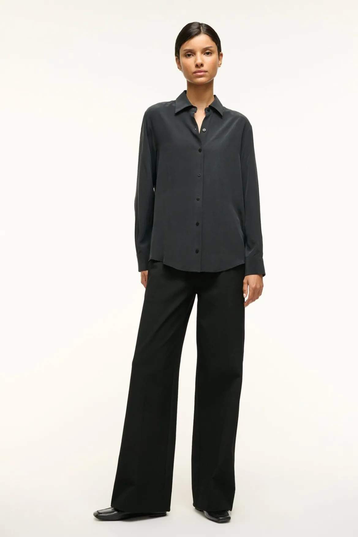 STAUD ROXBURY SILK SHIRT BLACK