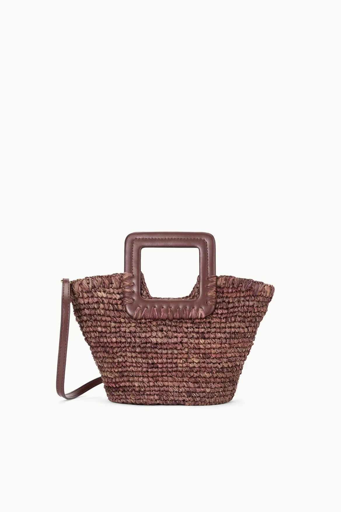 STAUD SHIRLEY RAFFIA MINI BUCKET MAHOGANY