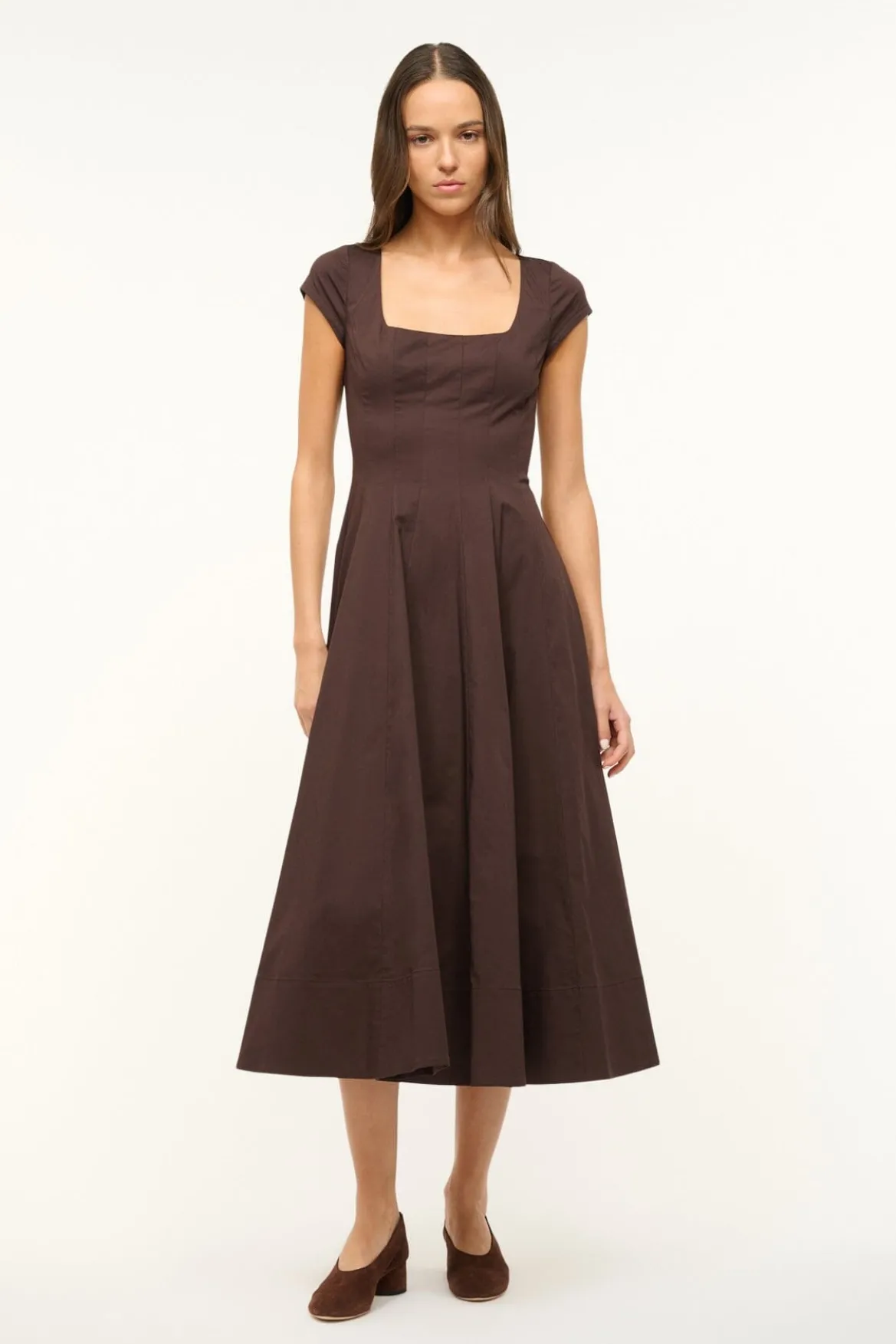 STAUD SHORT SLEEVE WELLS DRESS EARTH