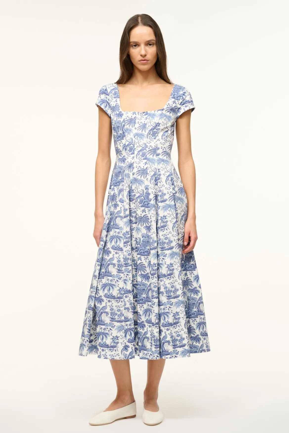 STAUD SHORT SLEEVE WELLS DRESS BLUE TOILE
