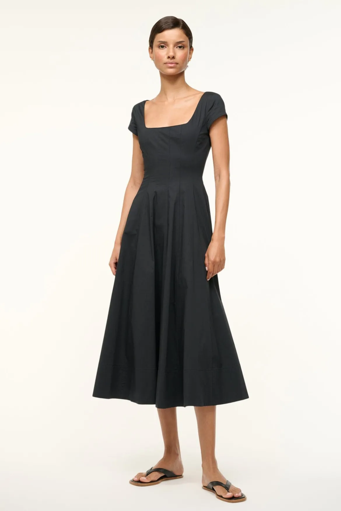 STAUD SHORT SLEEVE WELLS DRESS BLACK