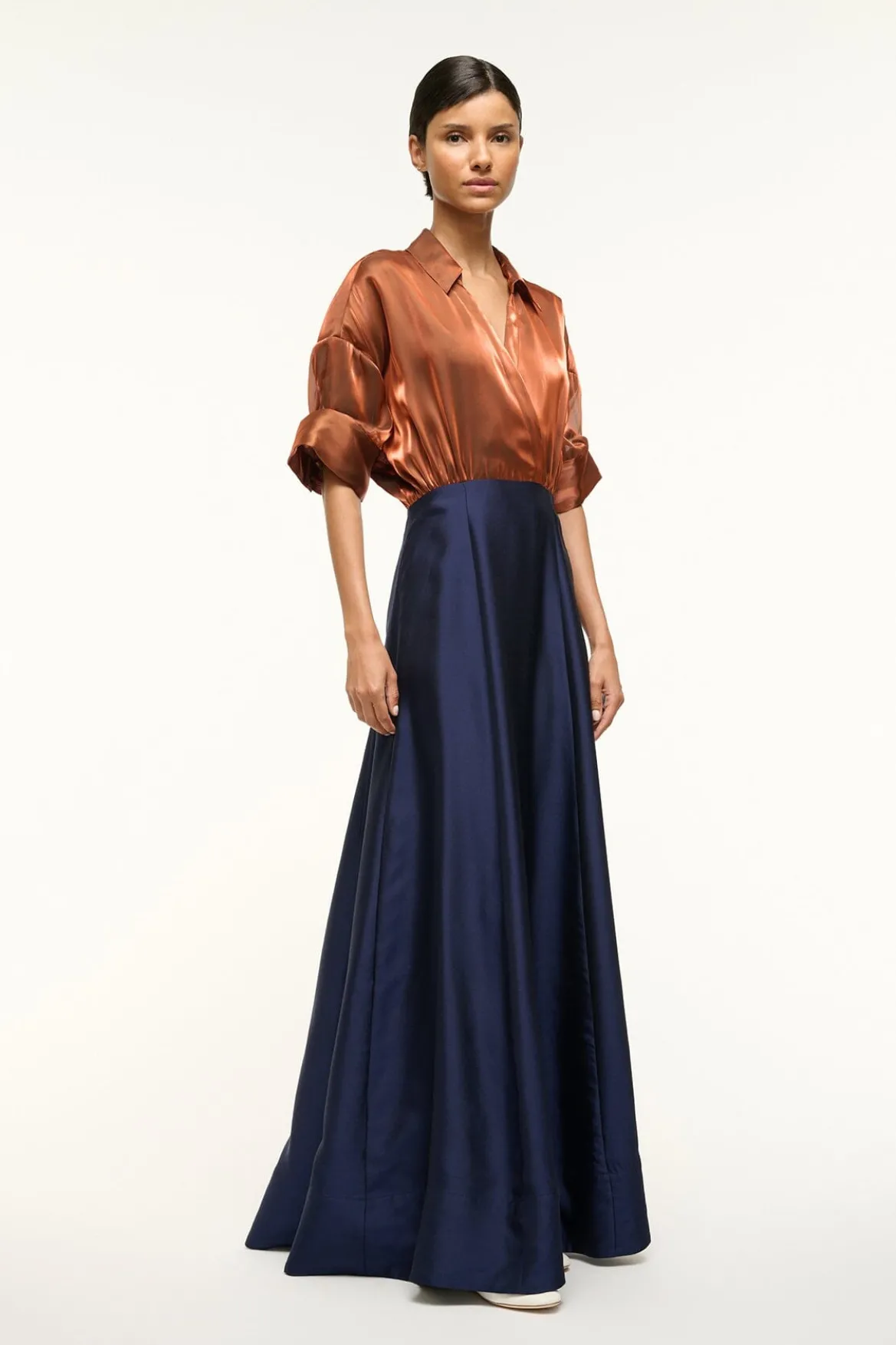 STAUD SHUBERT DRESS IRIDESCENT CACAO MIDNIGHT