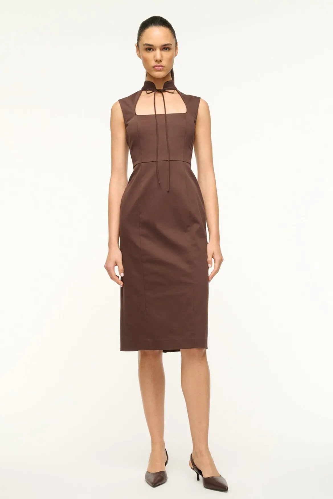 STAUD SLEEVELESS MARIANO DRESS DARK CHOCOLATE