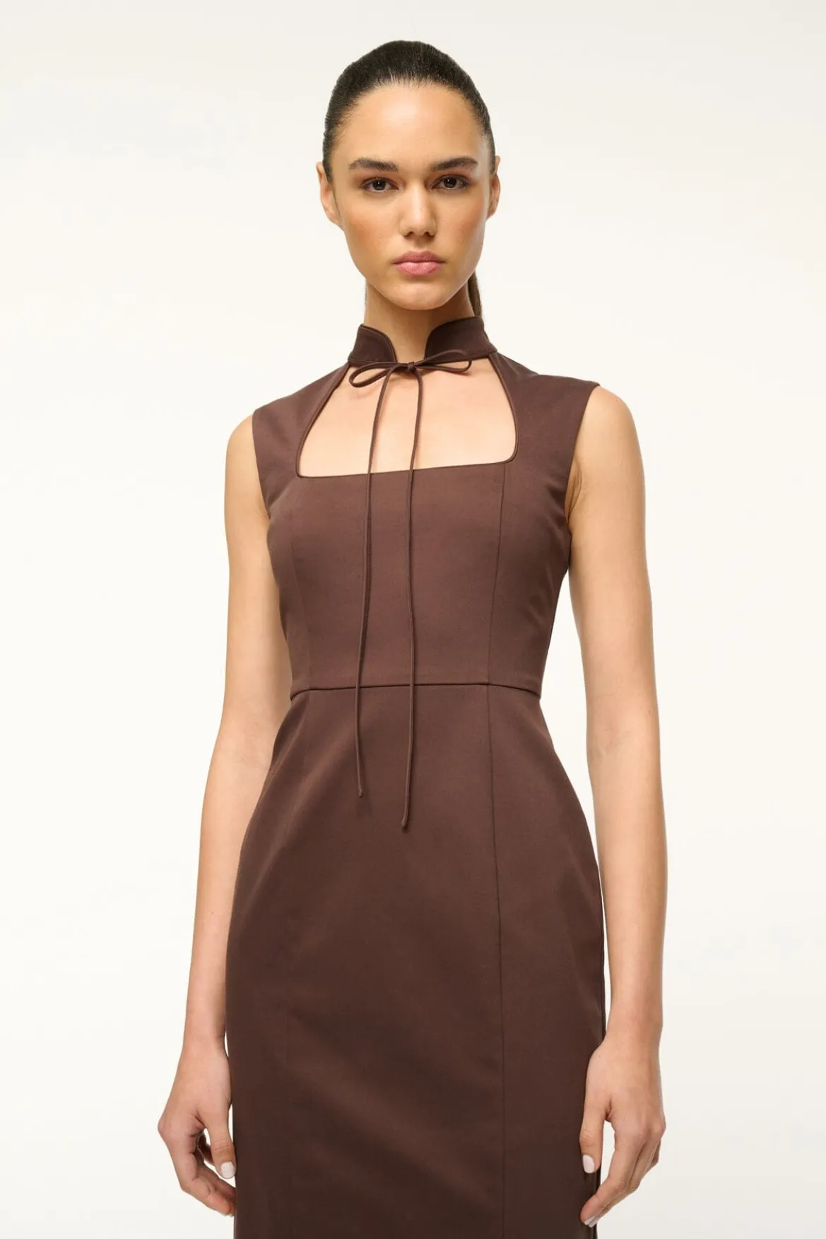 STAUD SLEEVELESS MARIANO DRESS DARK CHOCOLATE