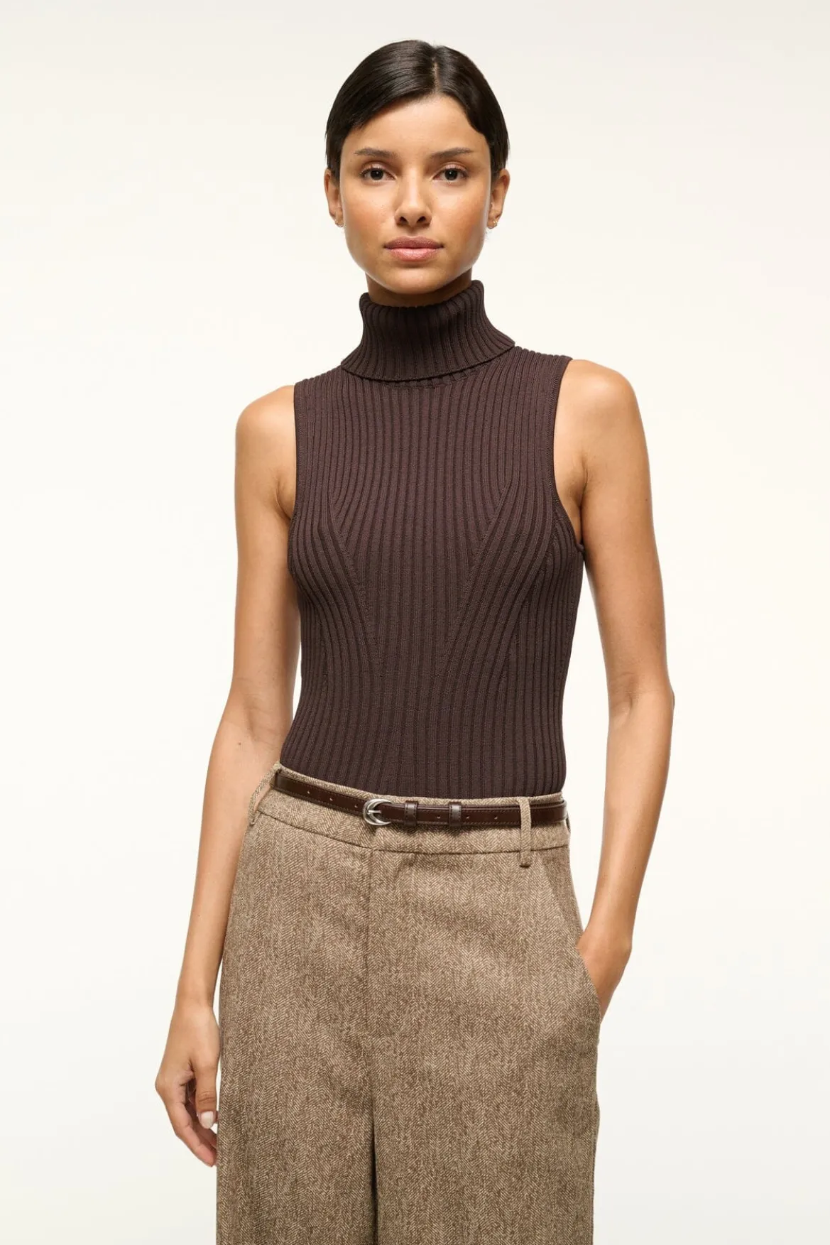 STAUD SLIM MOON BUCKLE BELT - 13MM MAHOGANY SILVER