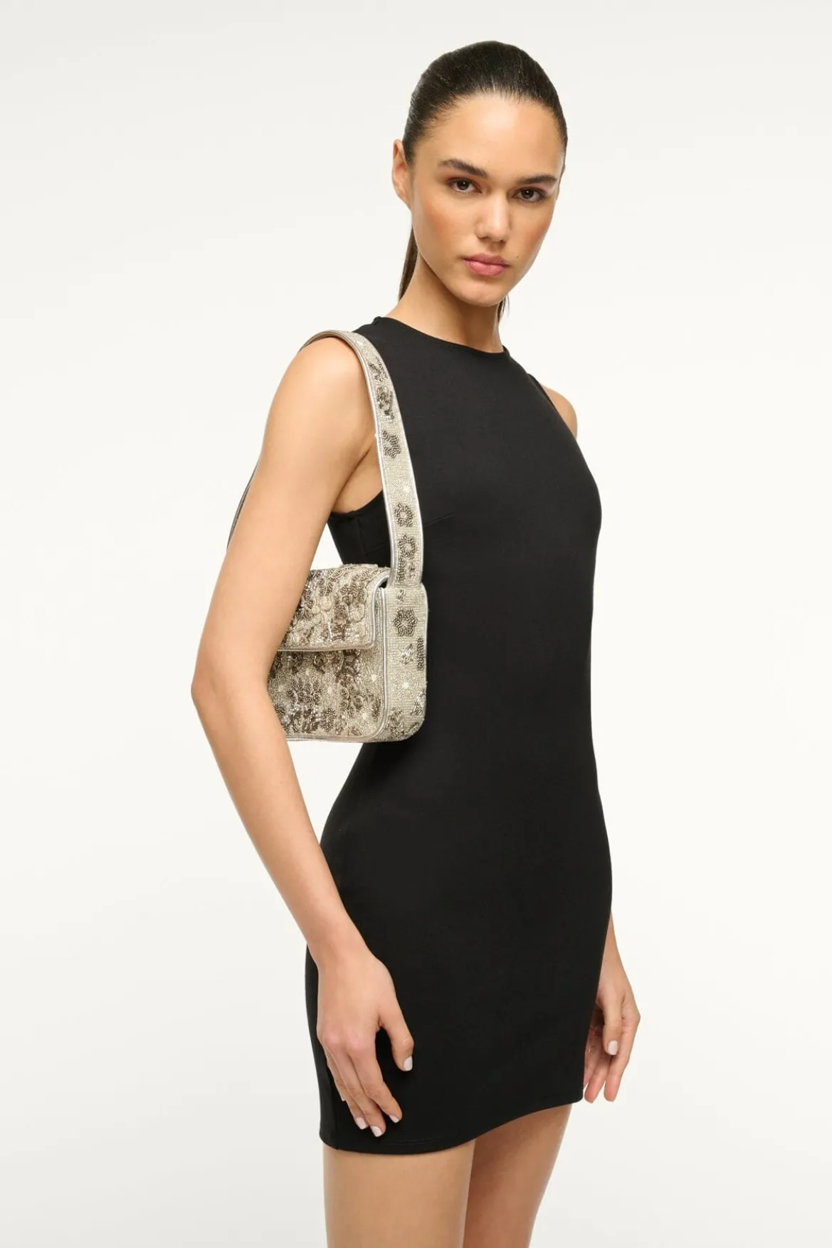 STAUD TOMMY BEADED BAG SILVER GARDEN PARTY