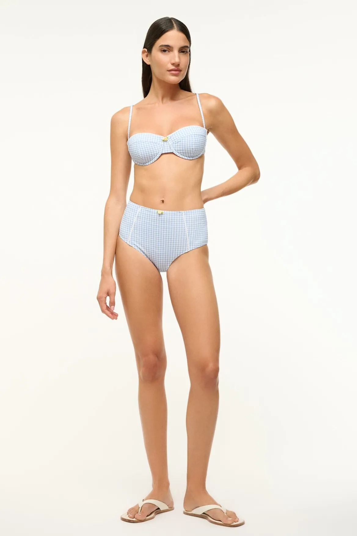 STAUD WAILEA BIKINI BOTTOM SKY MICRO CHECK