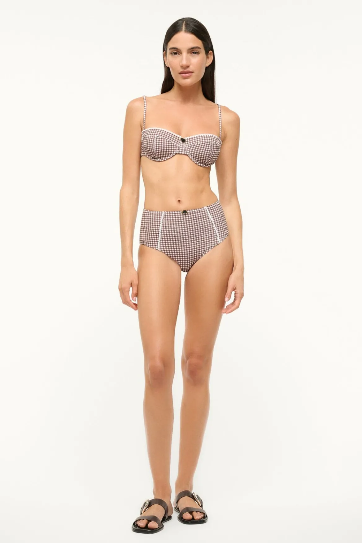 STAUD WAILEA BIKINI BOTTOM DARK CHOCOLATE MICRO CHECK