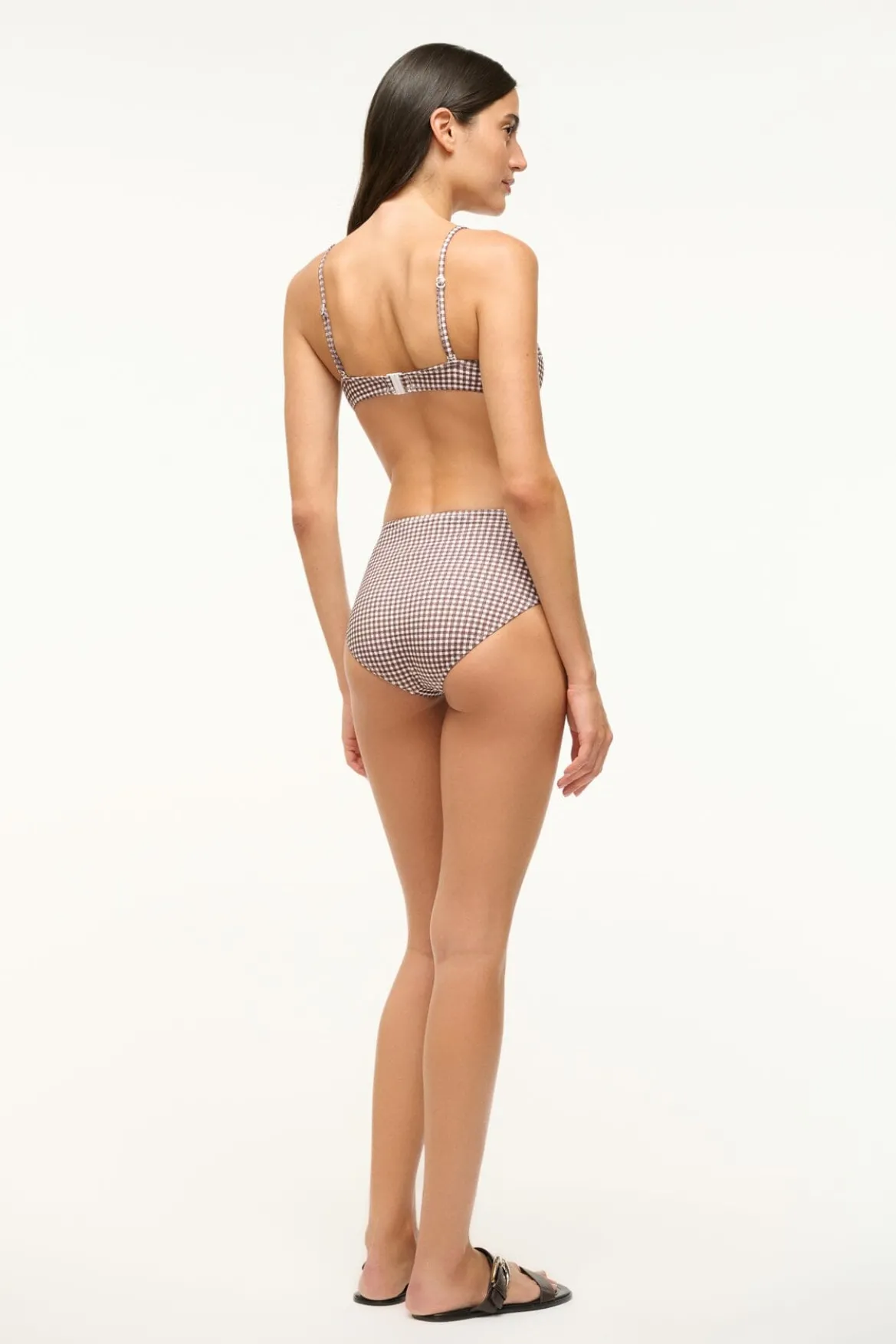 STAUD WAILEA BIKINI BOTTOM DARK CHOCOLATE MICRO CHECK