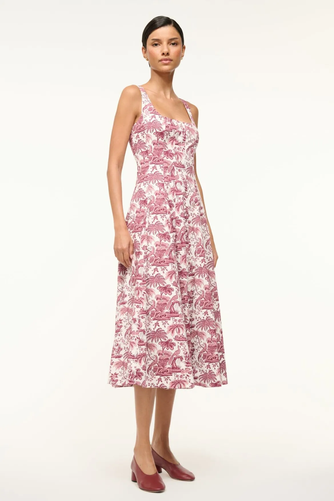 STAUD WELLS DRESS BORDEAUX TOILE