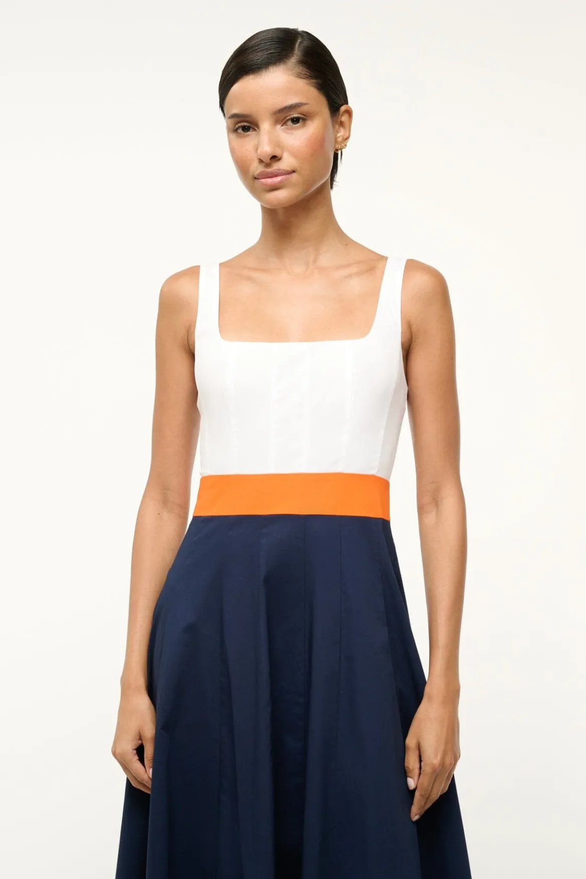 STAUD WELLS DRESS WHITE APRICOT NAVY