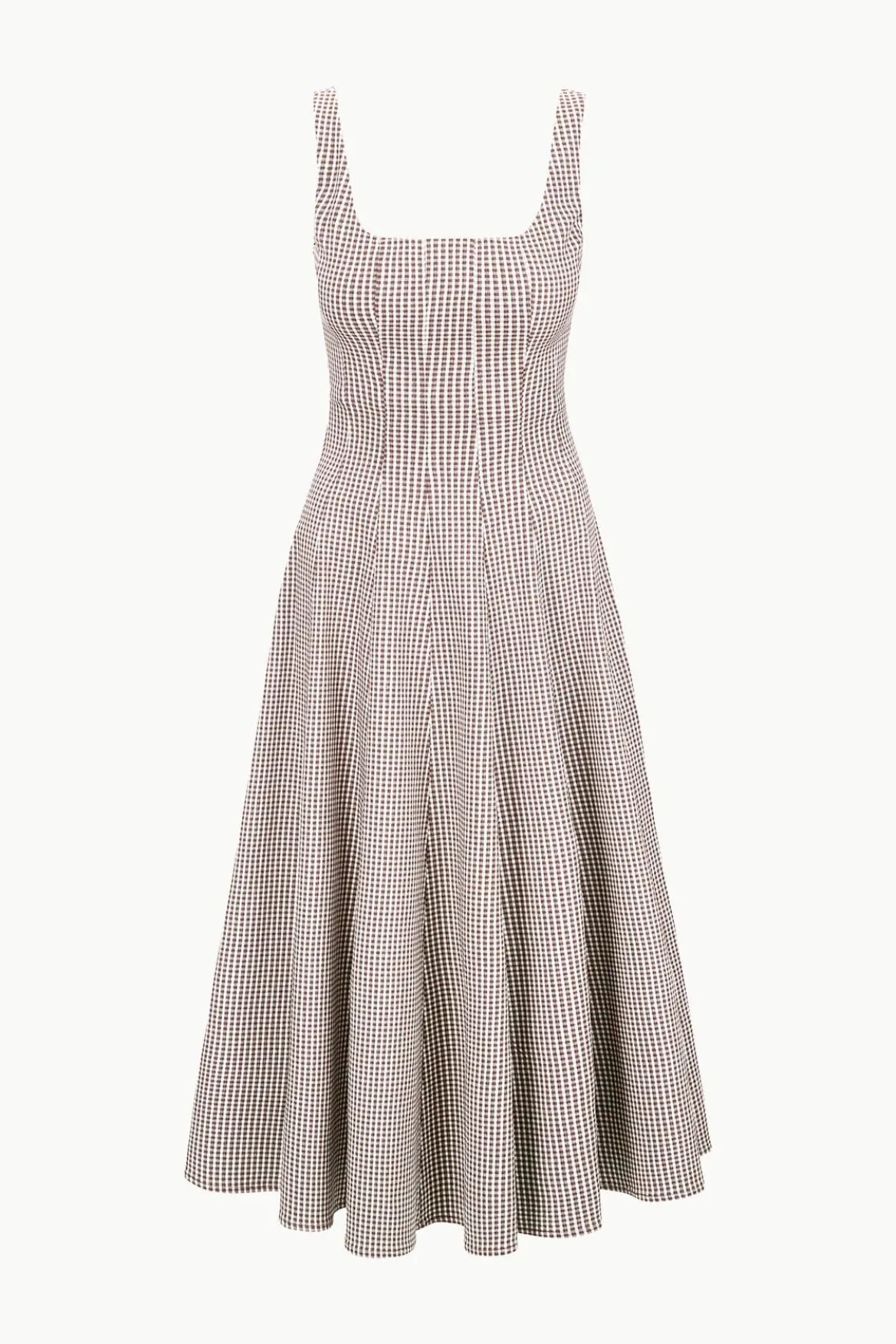 STAUD WELLS DRESS DARK CHOCOLATE MICRO CHECK
