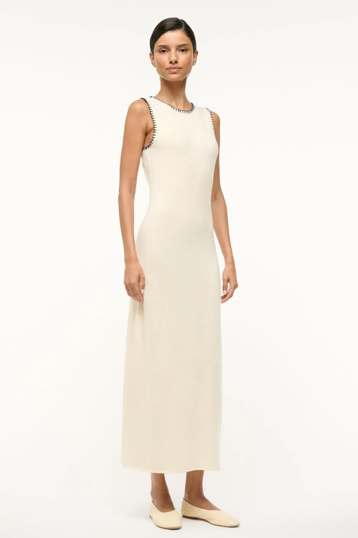 STAUD WENTWORTH DRESS IVORY NAVY