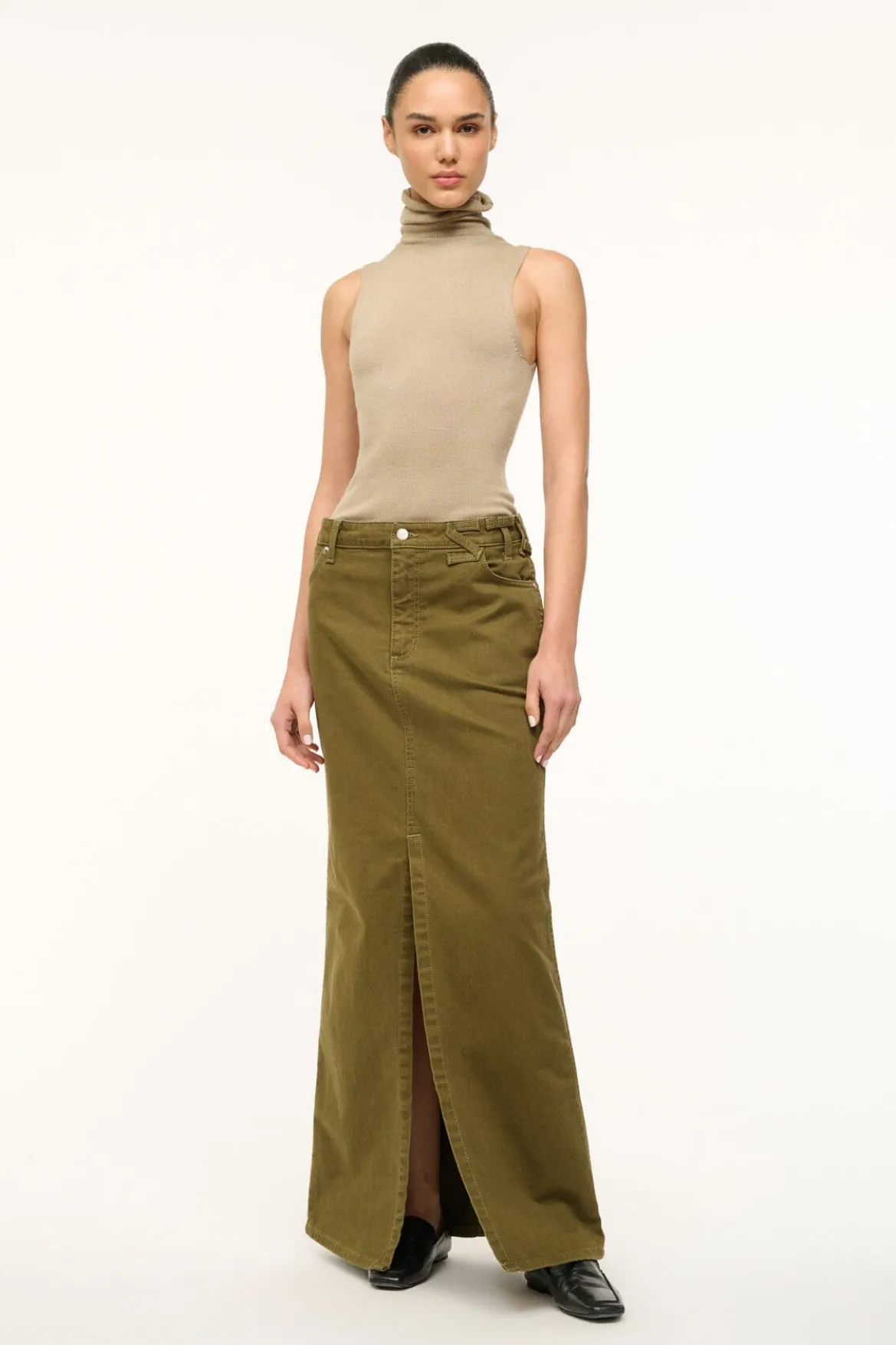 STAUD WRANGLER THE MAXI SKIRT SERGEANT GREEN