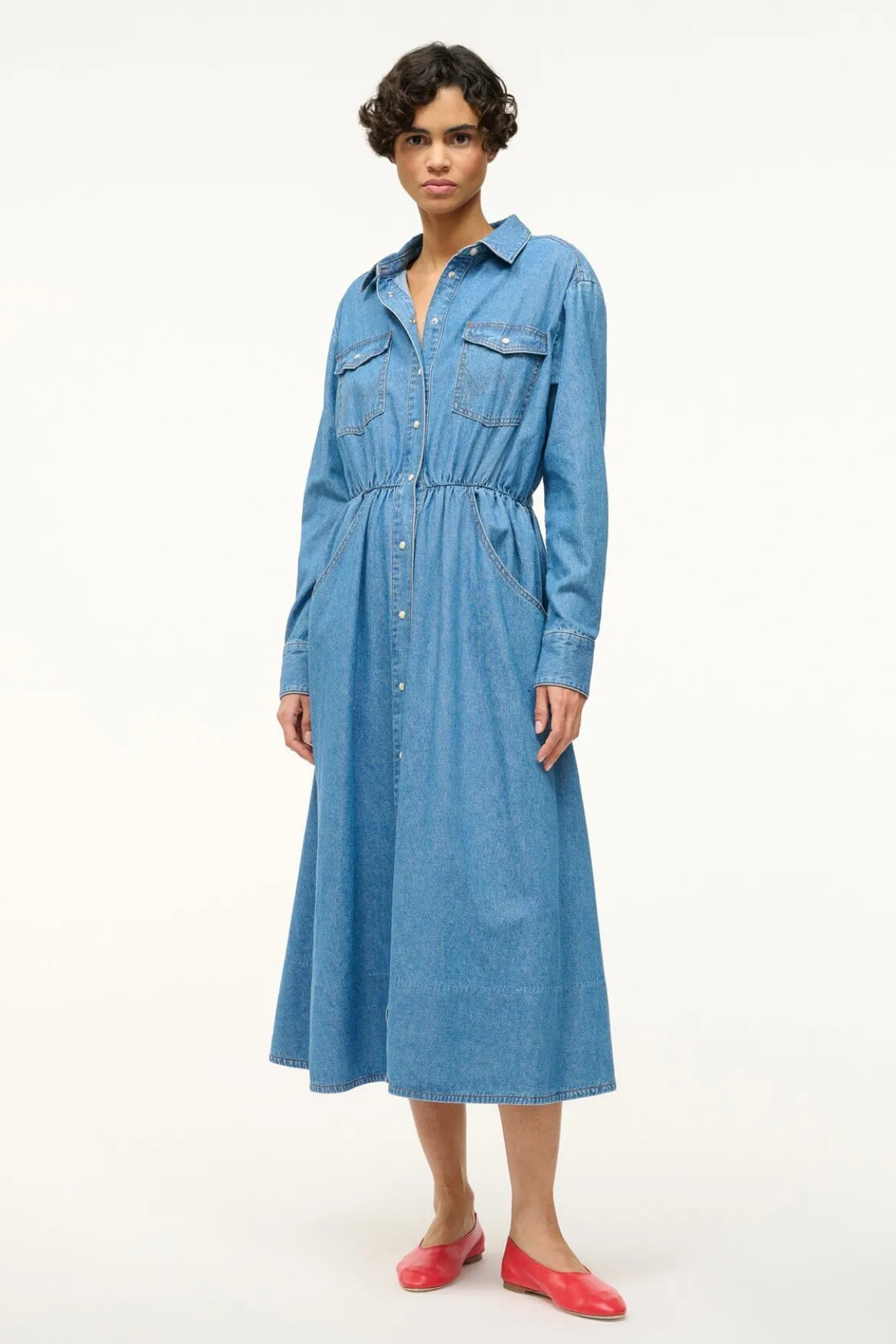 STAUD WRANGLER THE MIDI SHIRT DRESS