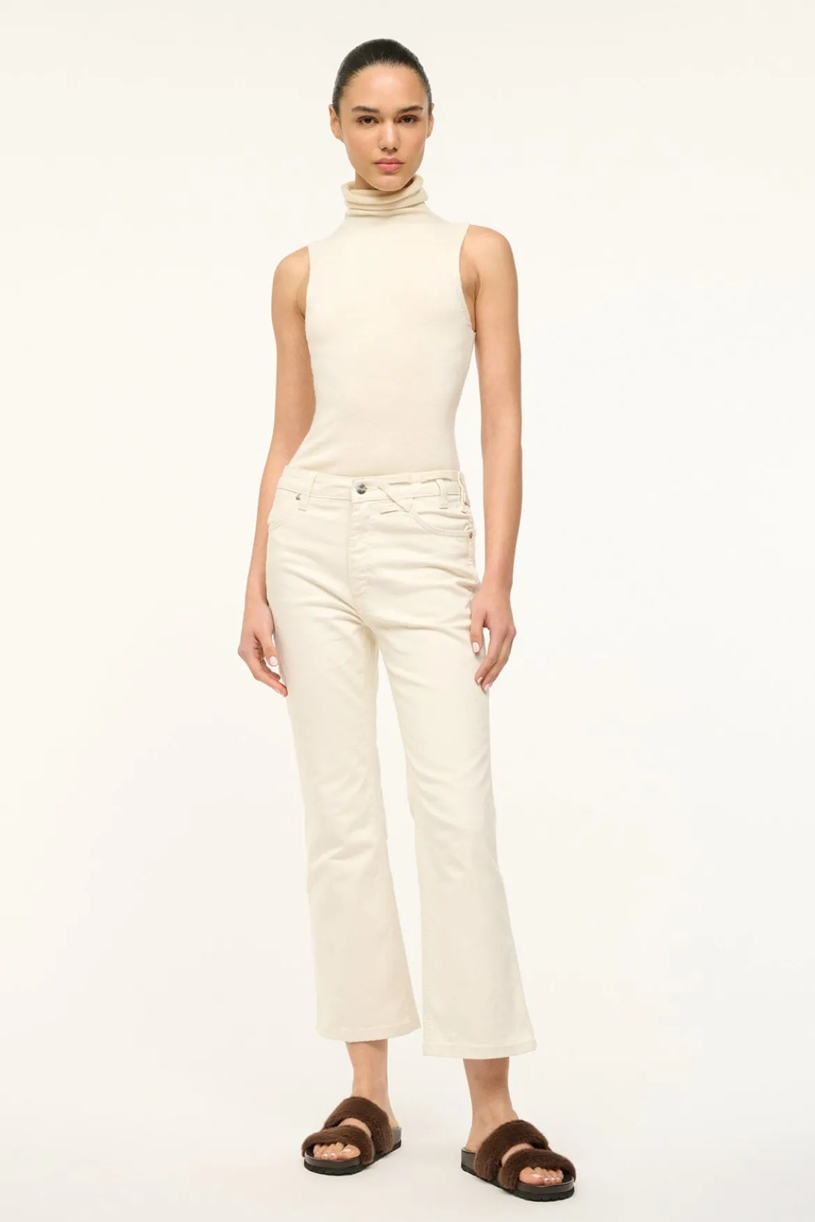 STAUD WRANGLER THE CROPPED BOOT JEAN CREAM