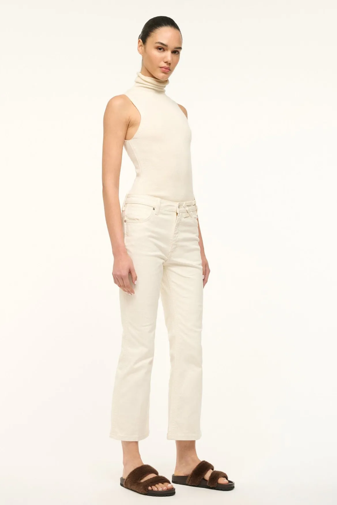 STAUD WRANGLER THE CROPPED BOOT JEAN CREAM