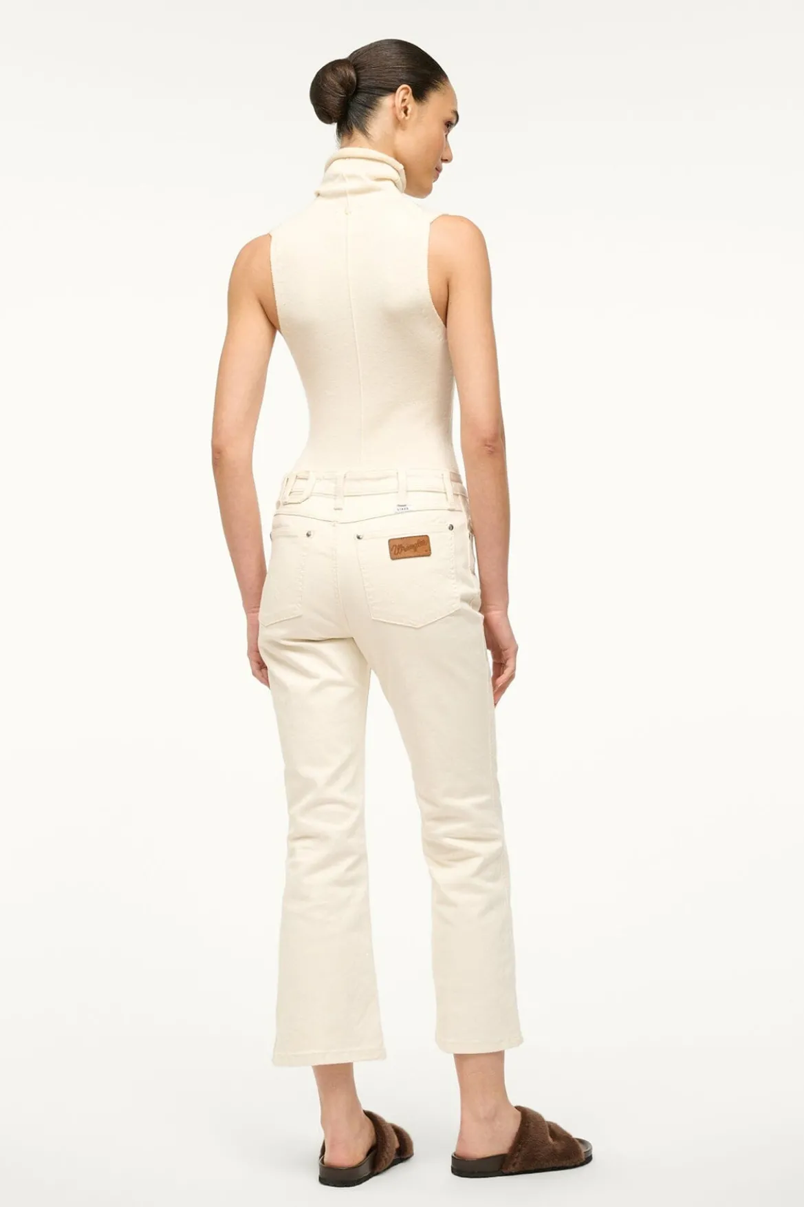 STAUD WRANGLER THE CROPPED BOOT JEAN CREAM