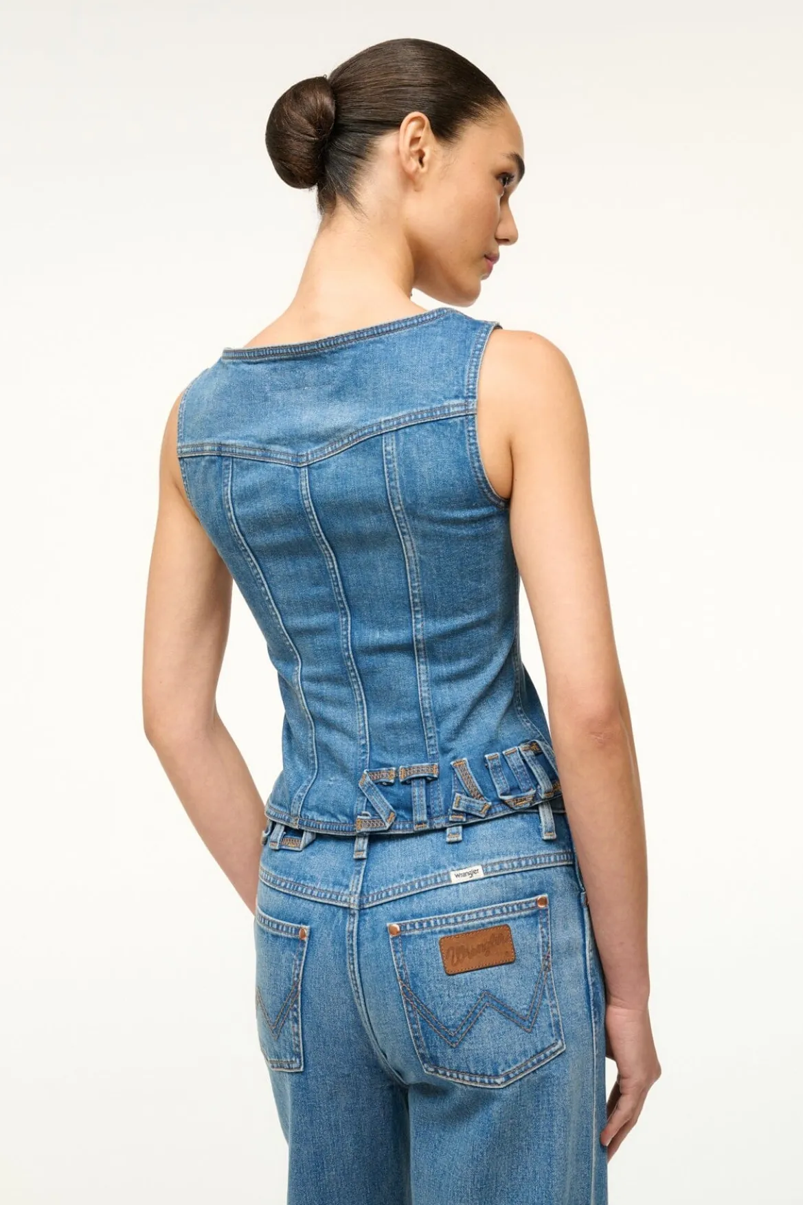 STAUD WRANGLER TRUCKER TOP INDIGO WASH